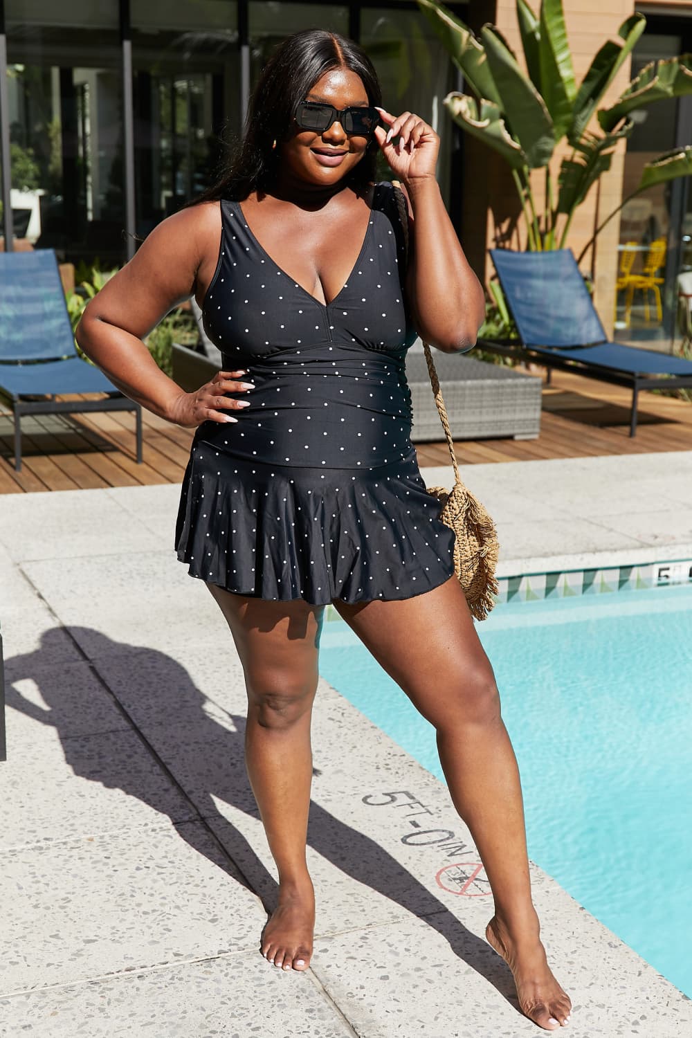 Clear Waters Swim Dress in Black/White Dot