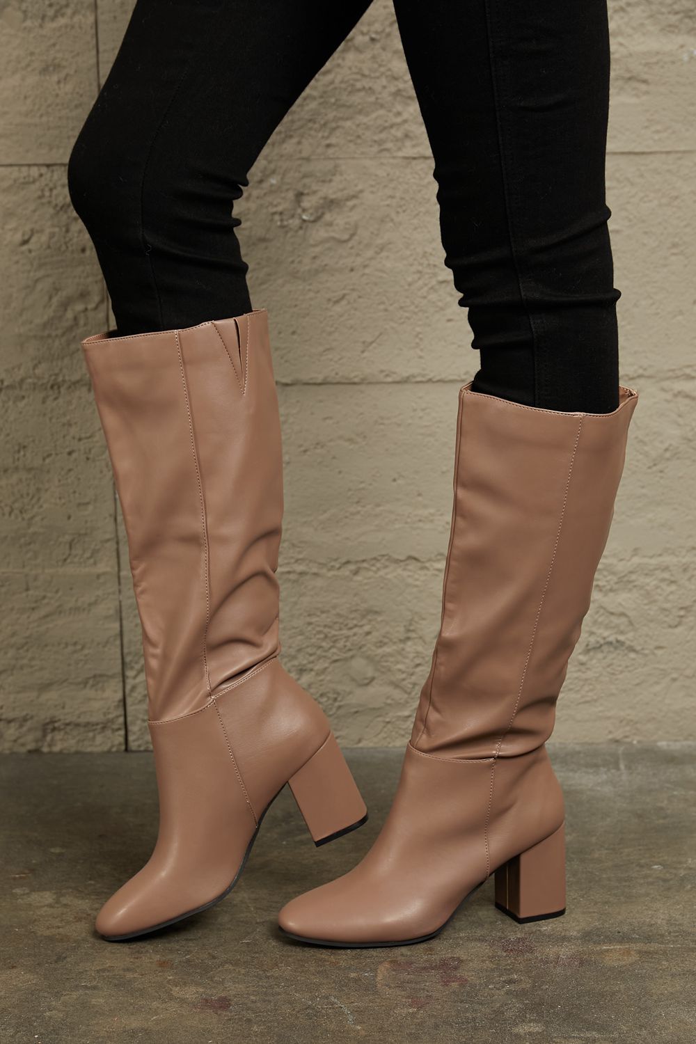 Block Heel Knee High Boots