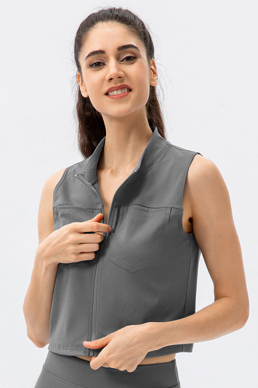 Highly Stretchy Zip Up Sports Vest with Breast Pockets