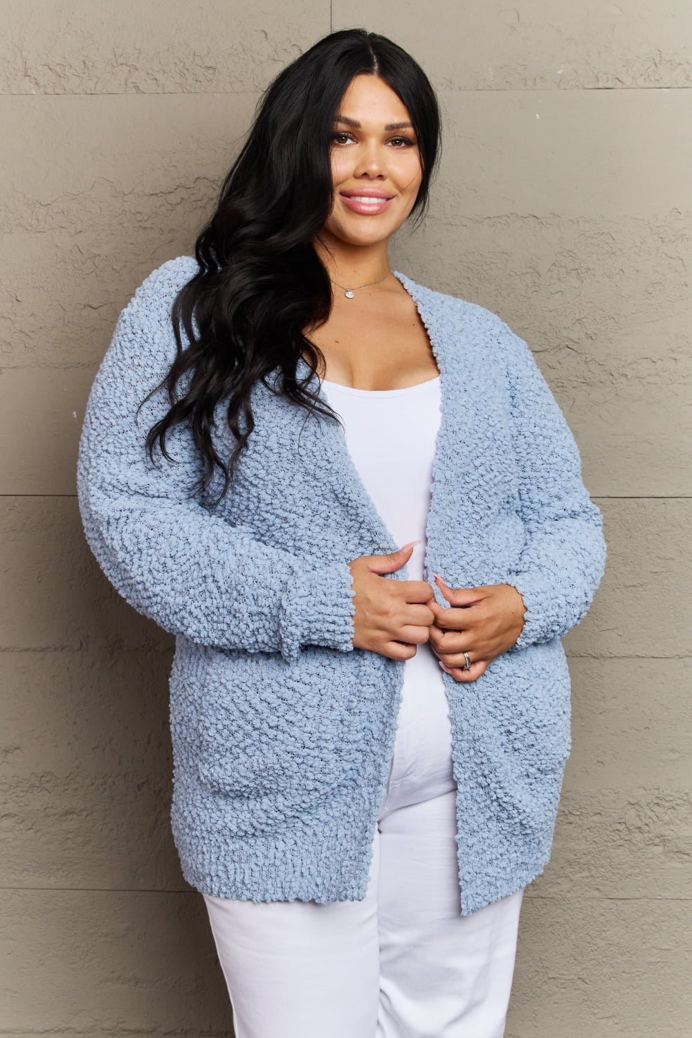 Falling For You Open Front Popcorn Cardigan