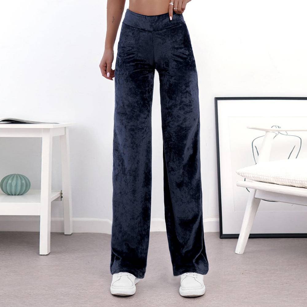 Solid Velvet High Waist Straight Pnats