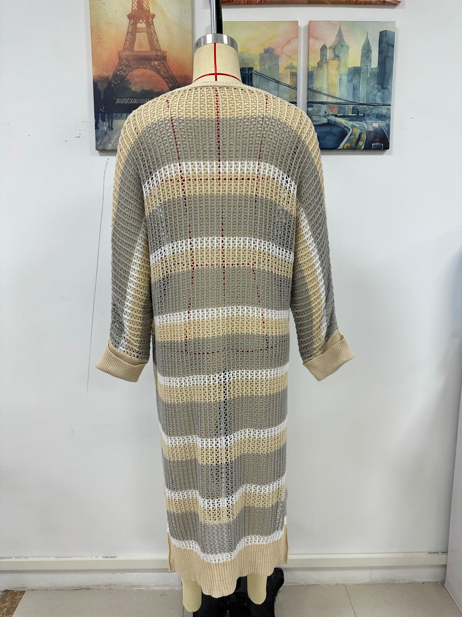 Striped Cuff Long Sleeve Mid-Length Kimono