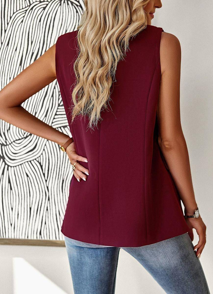 Solid Loose Fit Lapel Single-Breasted Sleeveless Vest