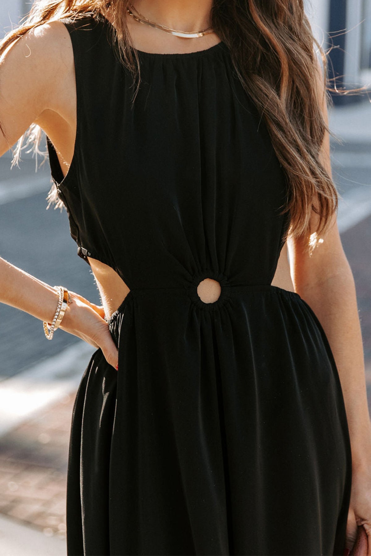 Side Cutout Round Neck Sleeveless Maxi Dress