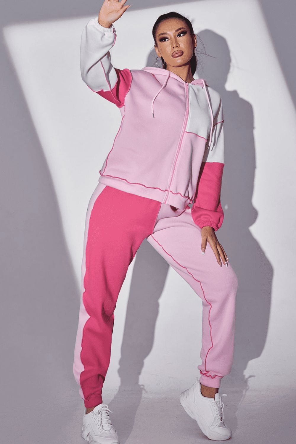 Exposed Seams Color Block Hoodie and Pants Set