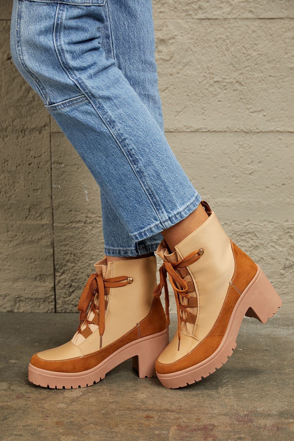 Corp Lace Up Lug Booties