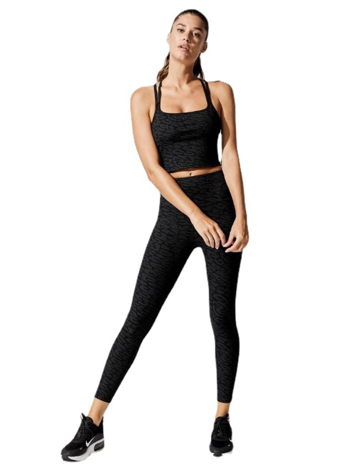 Ribbed Leopard Print Backless Top & Leggings Active Set