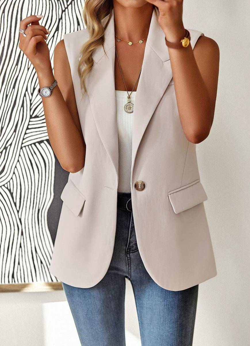 Solid Loose Fit Lapel Single-Breasted Sleeveless Vest