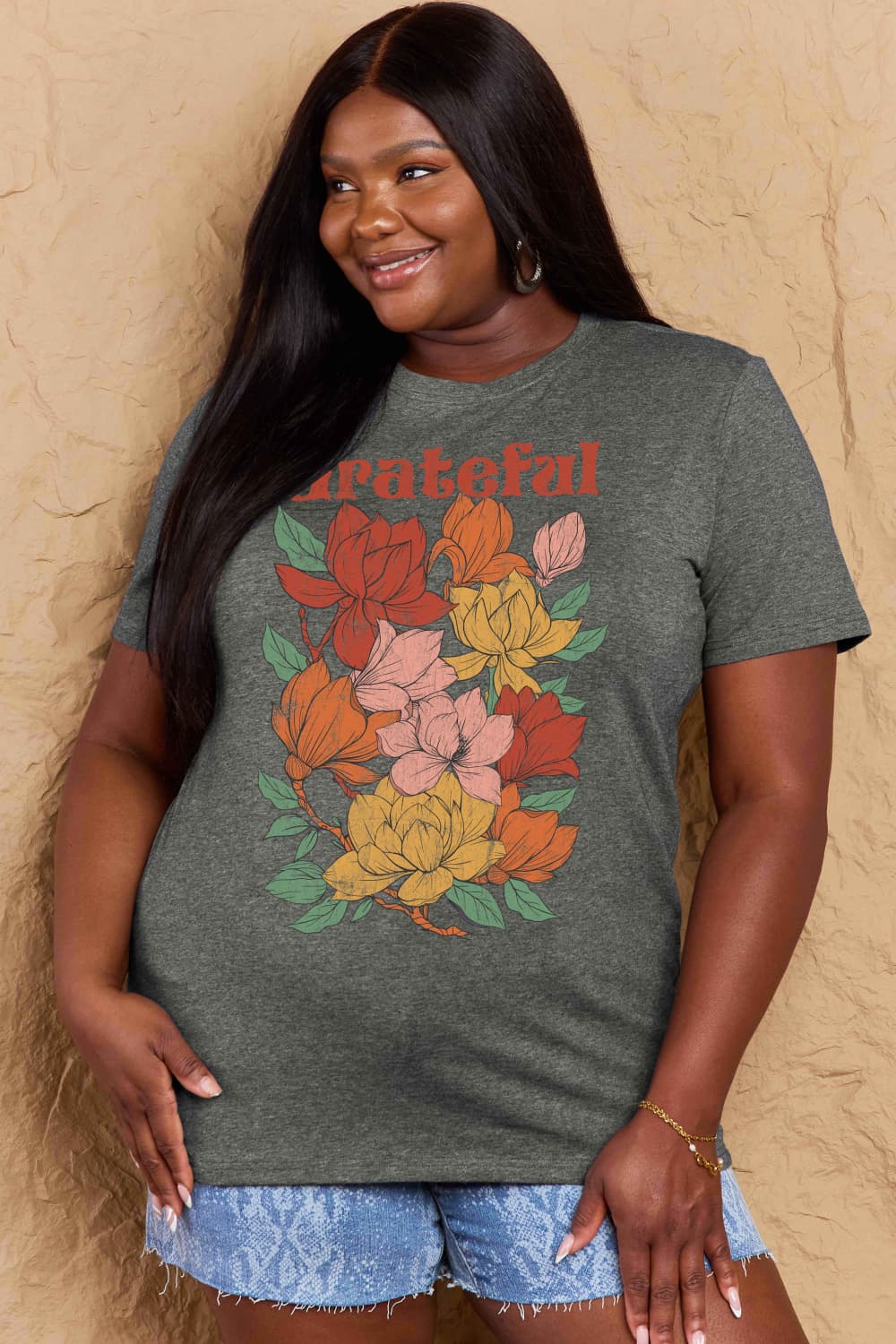 GRATEFUL Flower Graphic Cotton T-Shirt