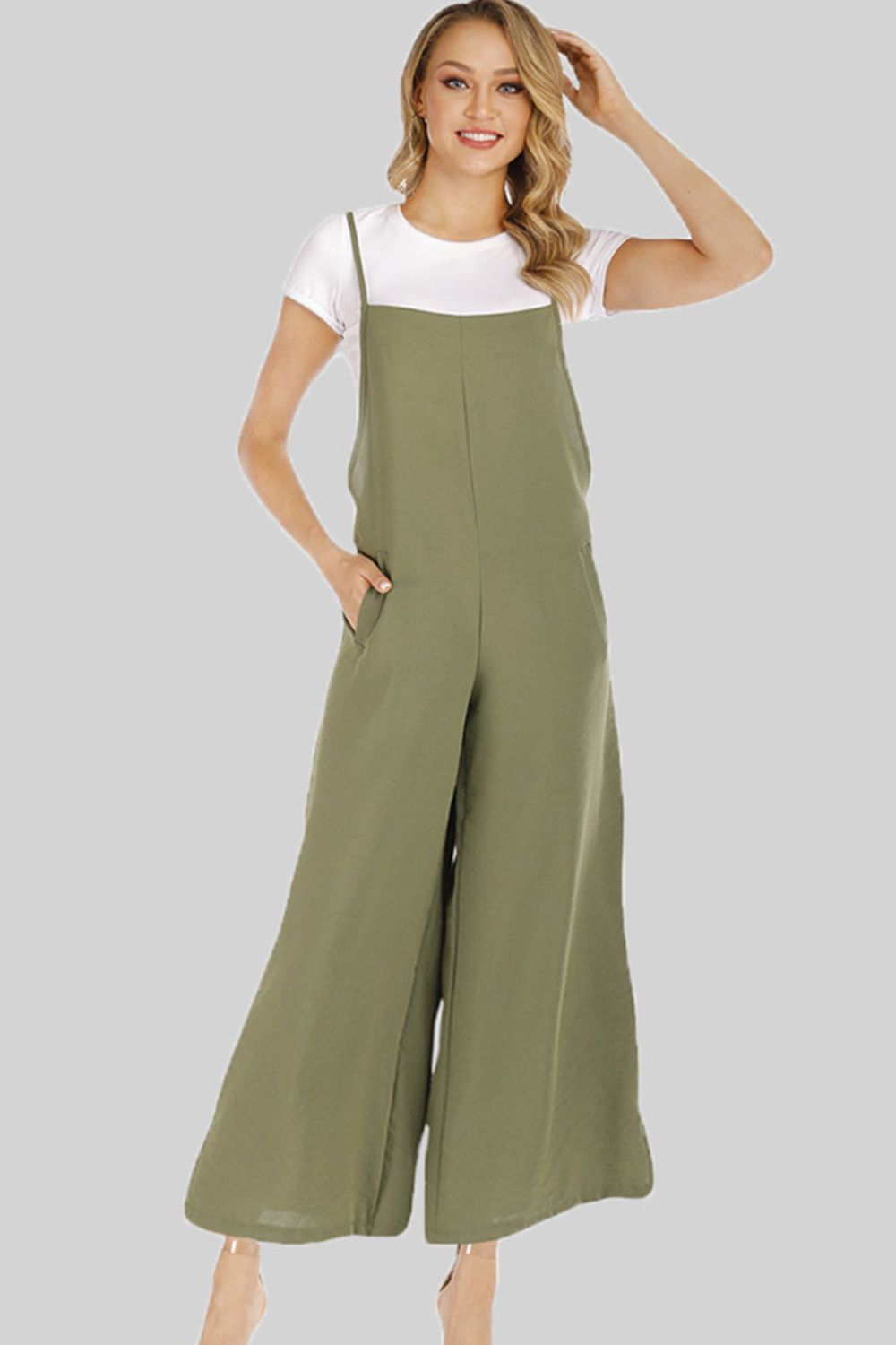 Cropped Wide Leg Overalls with Pockets