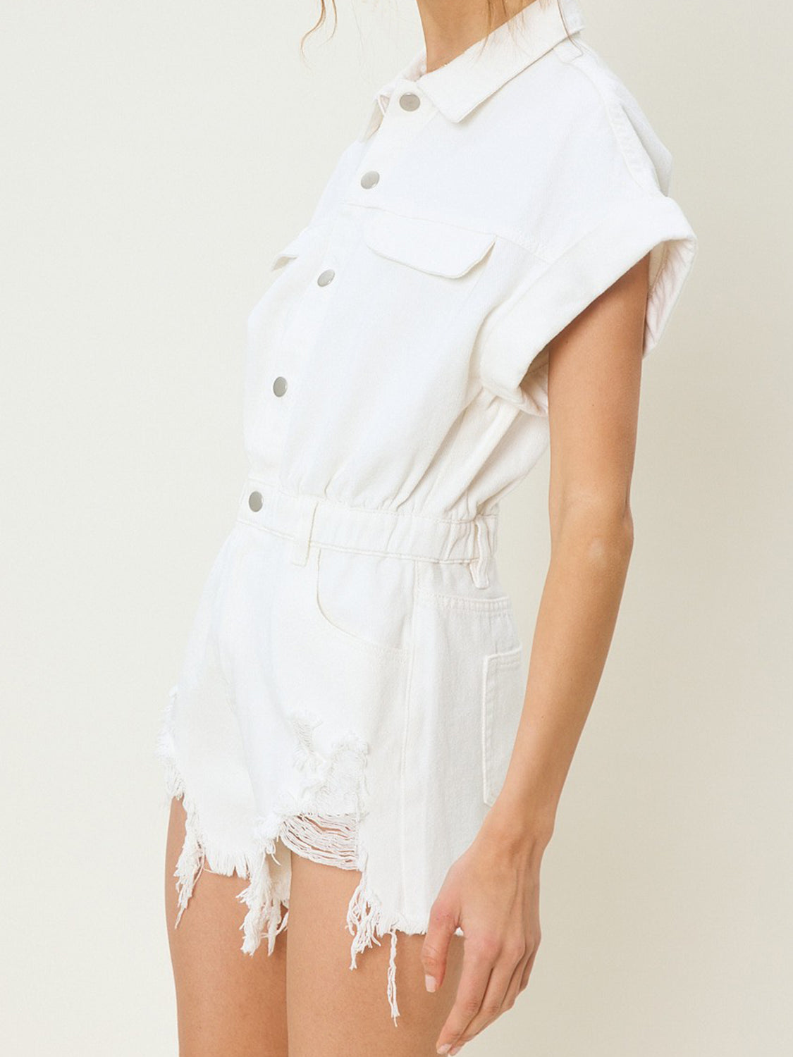 Distressed Collared Denim Romper