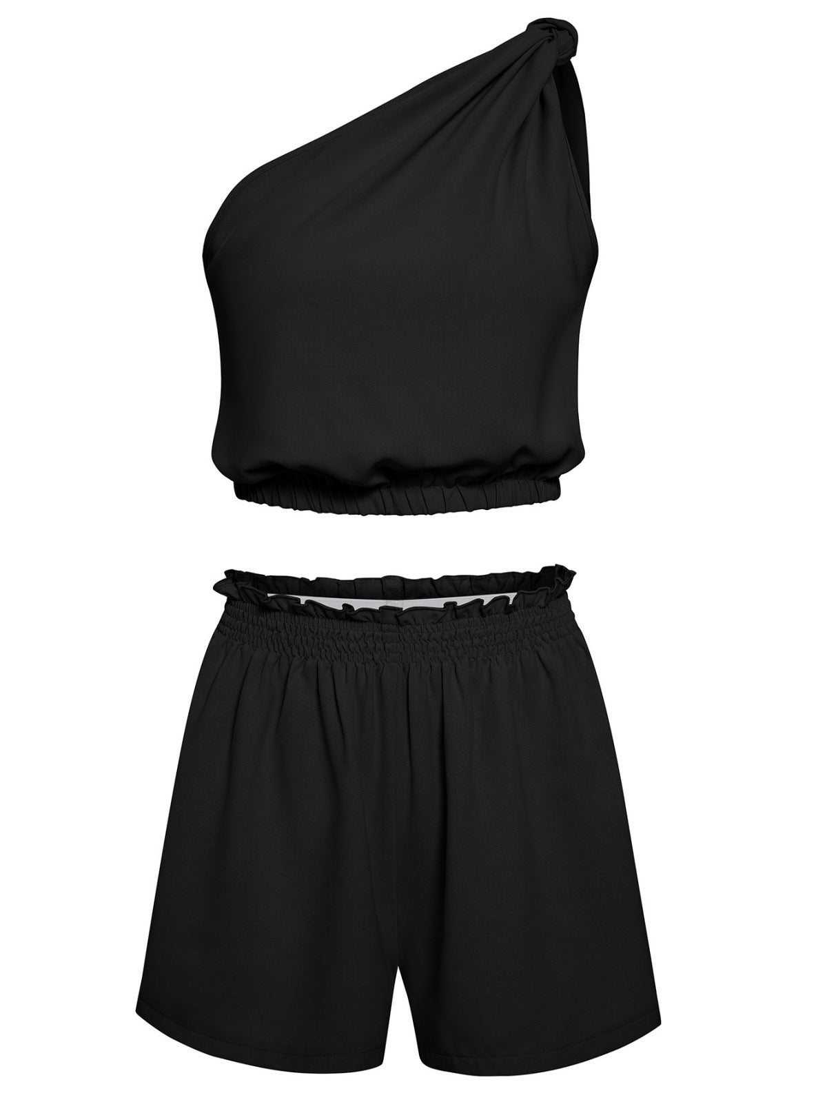 One Shoulder Twisted Sleeveless Top & Elastic Waist Shorts Set