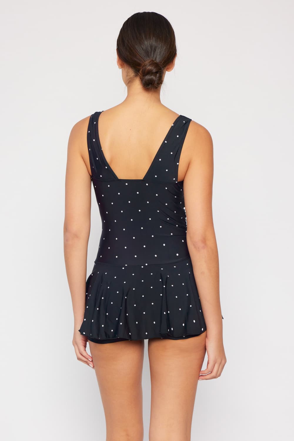 Clear Waters Swim Dress in Black/White Dot