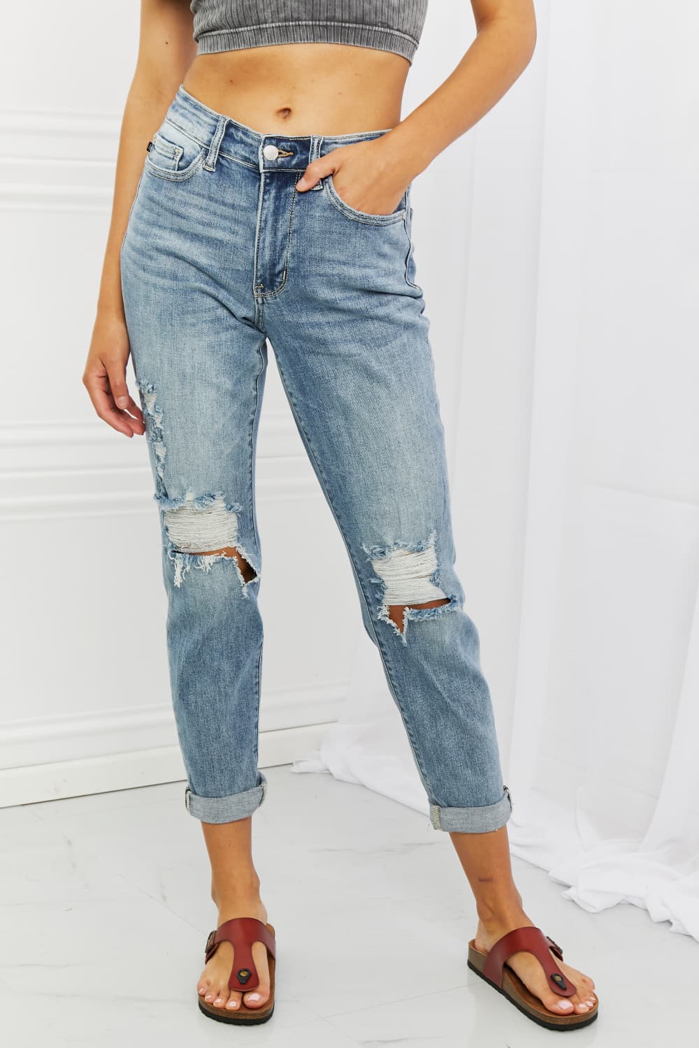 Full Size Mid Rise Boyfriend Jeans