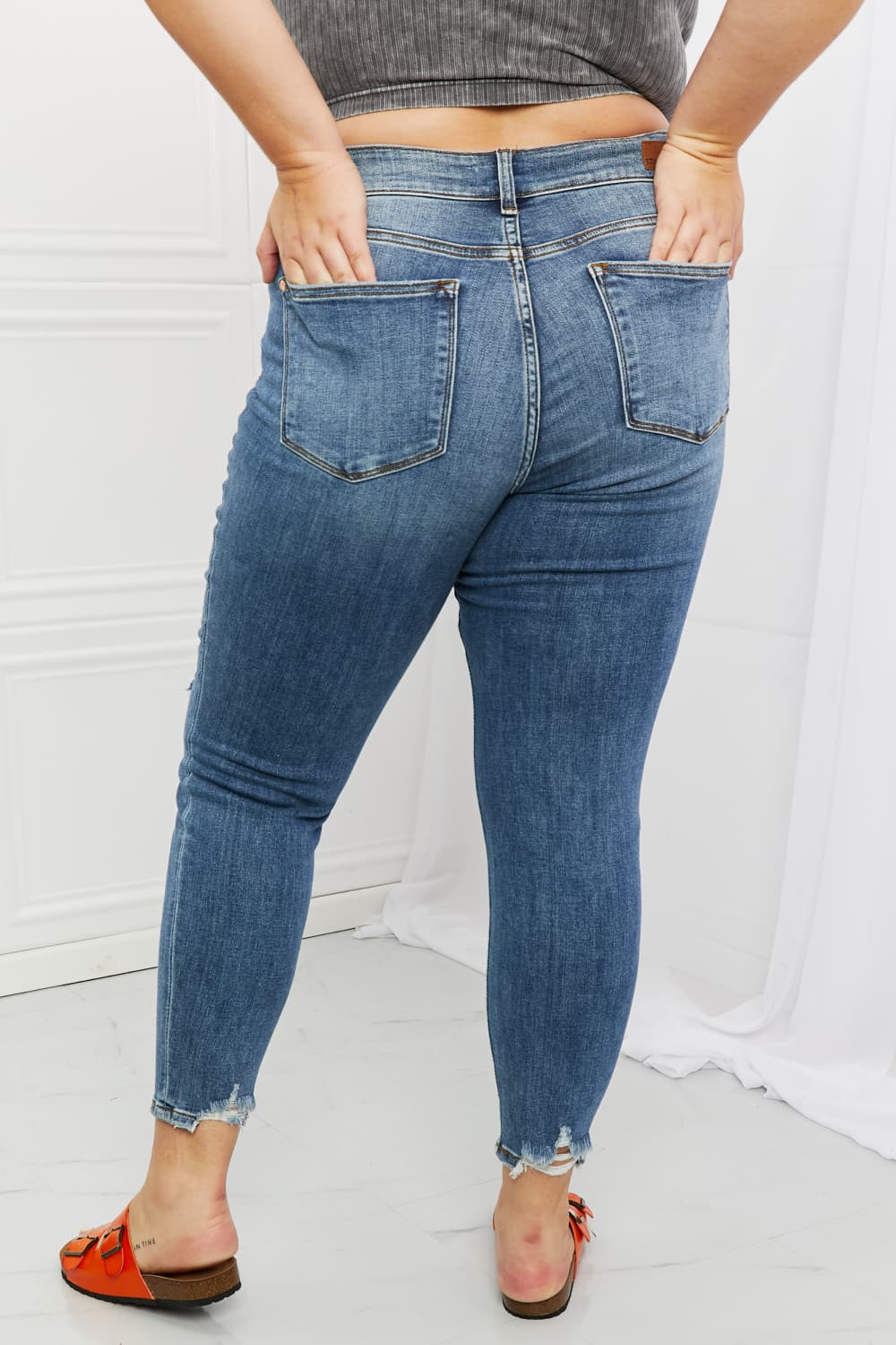 Full Size Distressed Patch Jeans