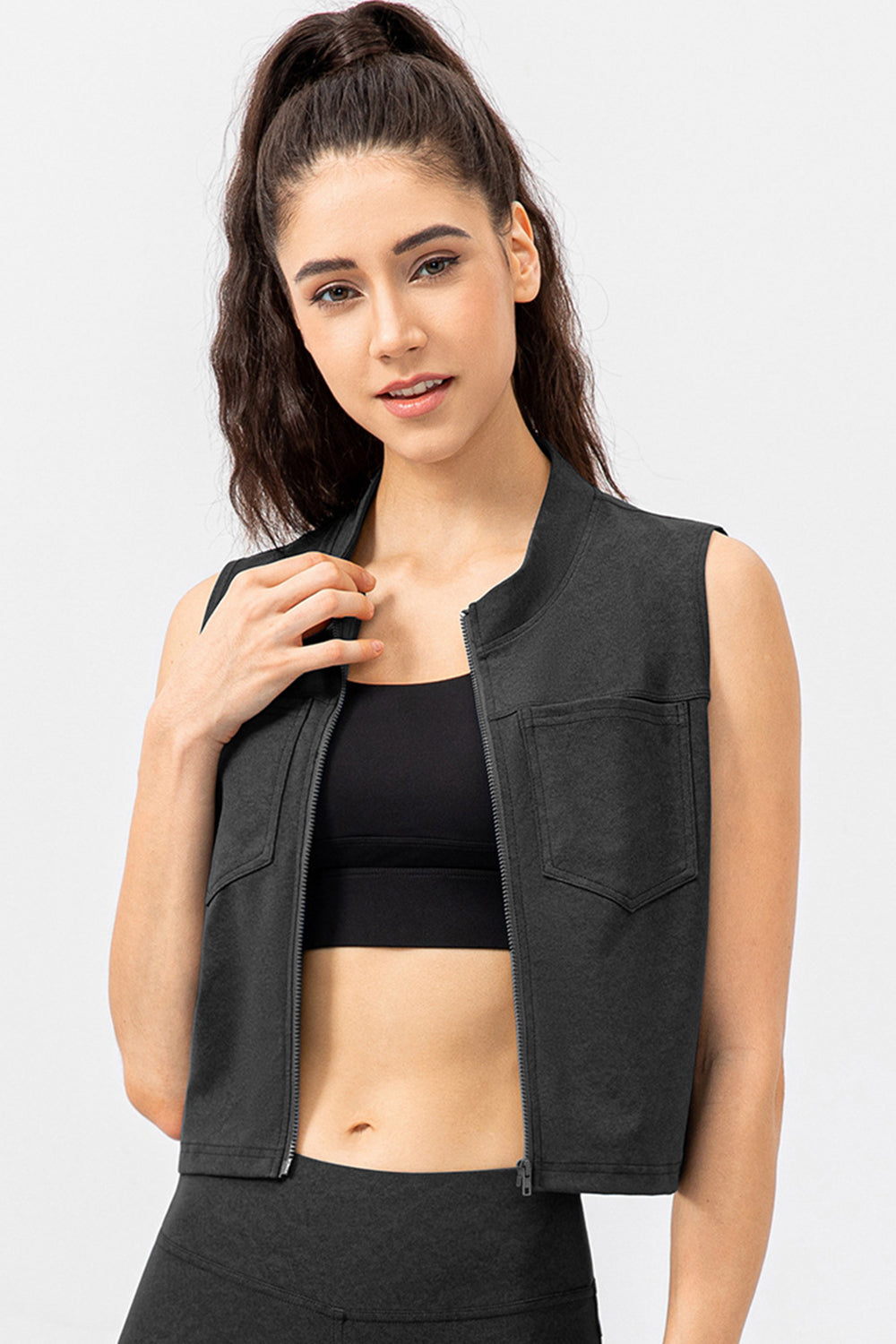 Highly Stretchy Zip Up Sports Vest with Breast Pockets