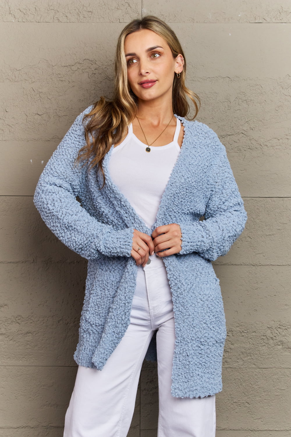 Falling For You Open Front Popcorn Cardigan