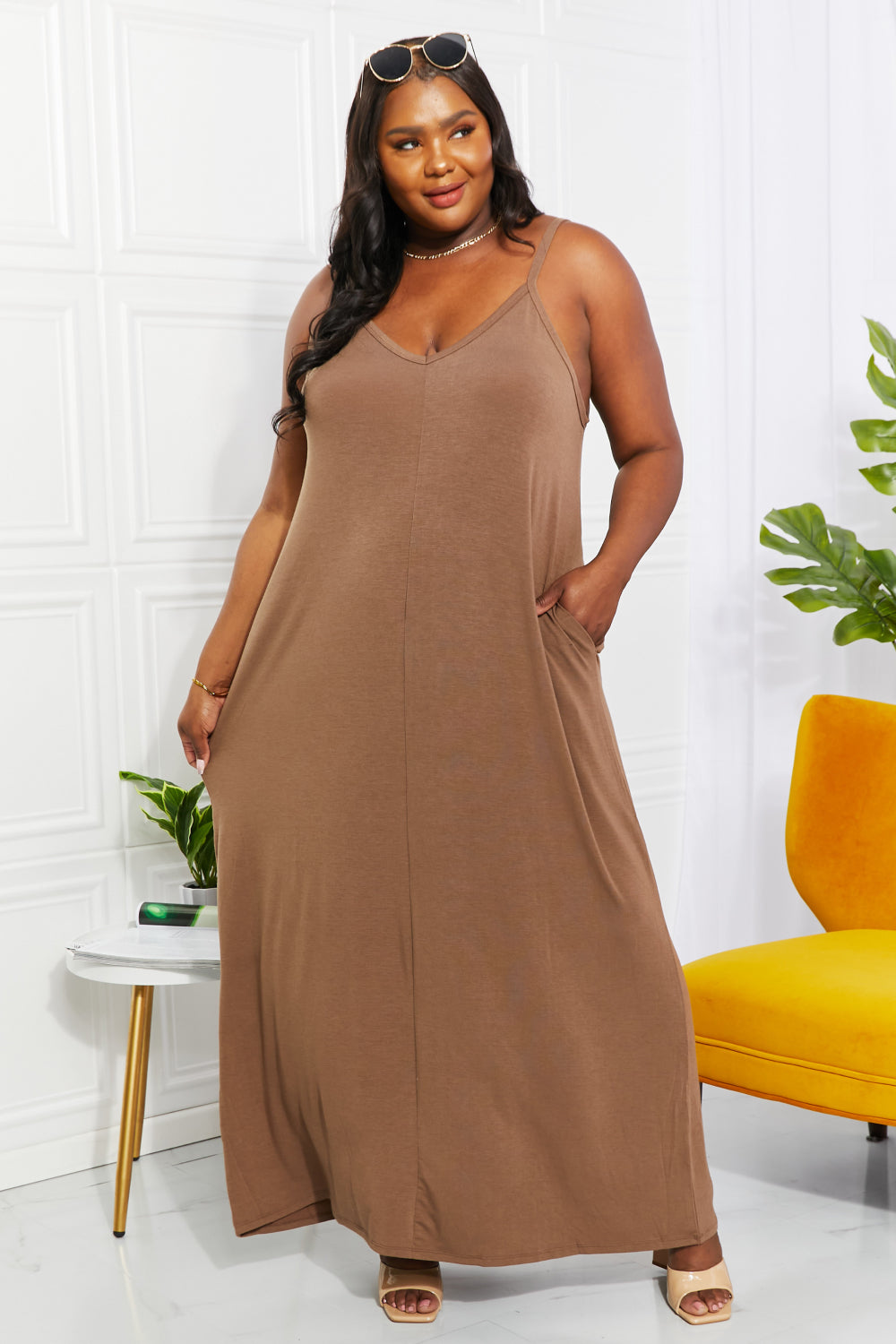 Beach Vibes Cami Maxi Dress in Mocha