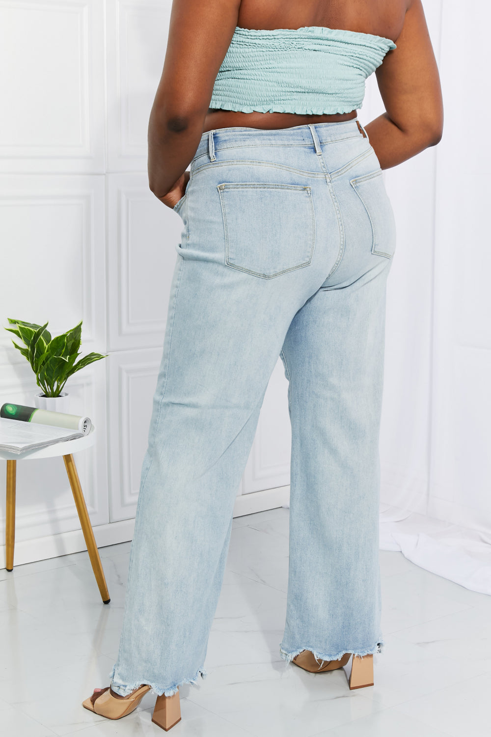 Full Size Cameron High Waist Destroyed Hem Straight Jeans