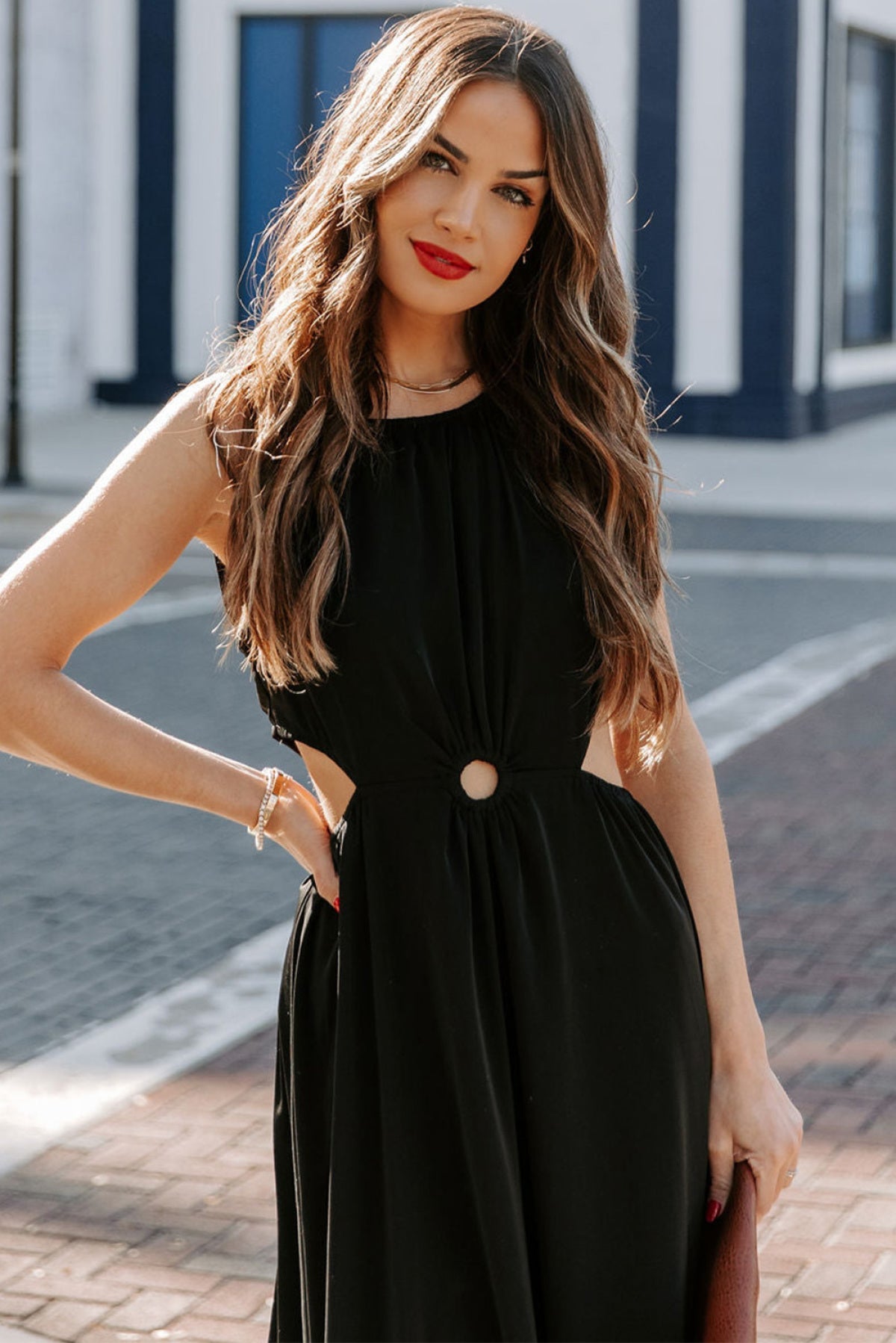 Side Cutout Round Neck Sleeveless Maxi Dress