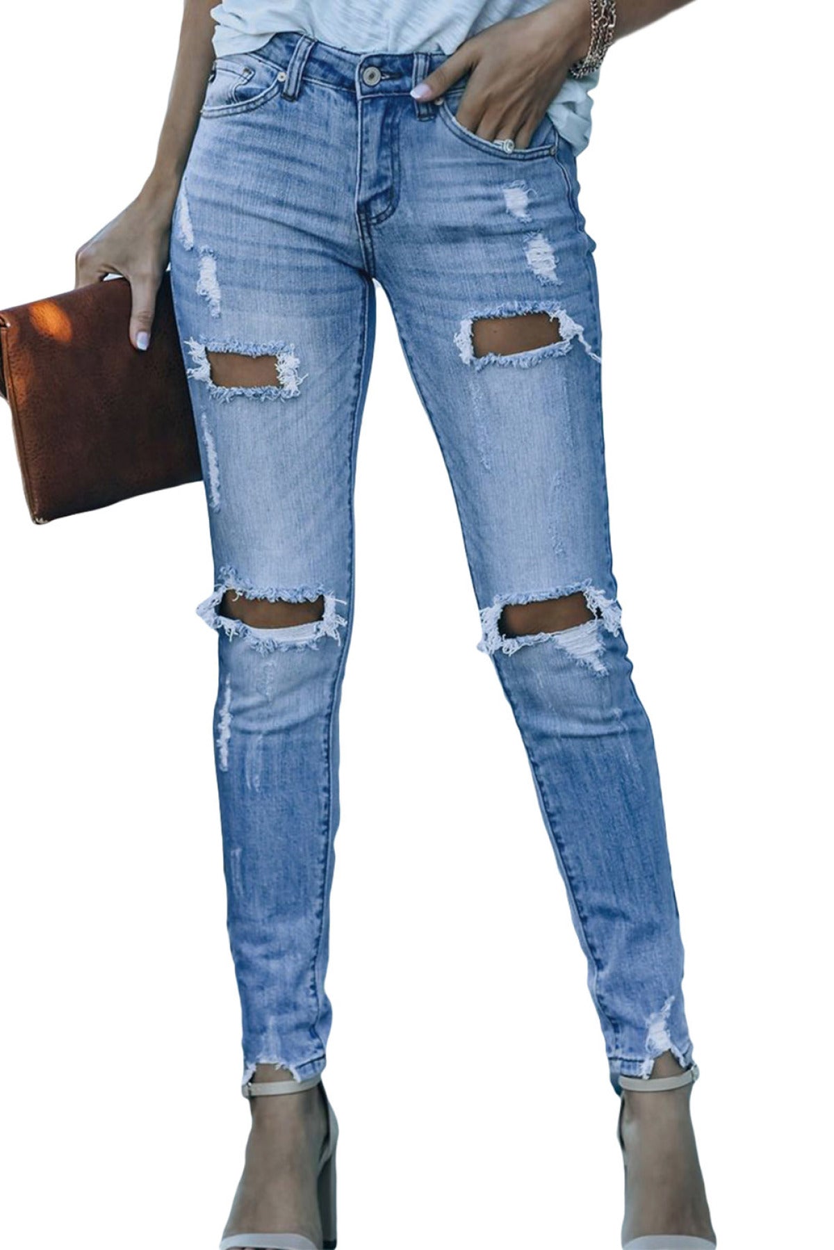 High Waist Distressed Skinny Jeans