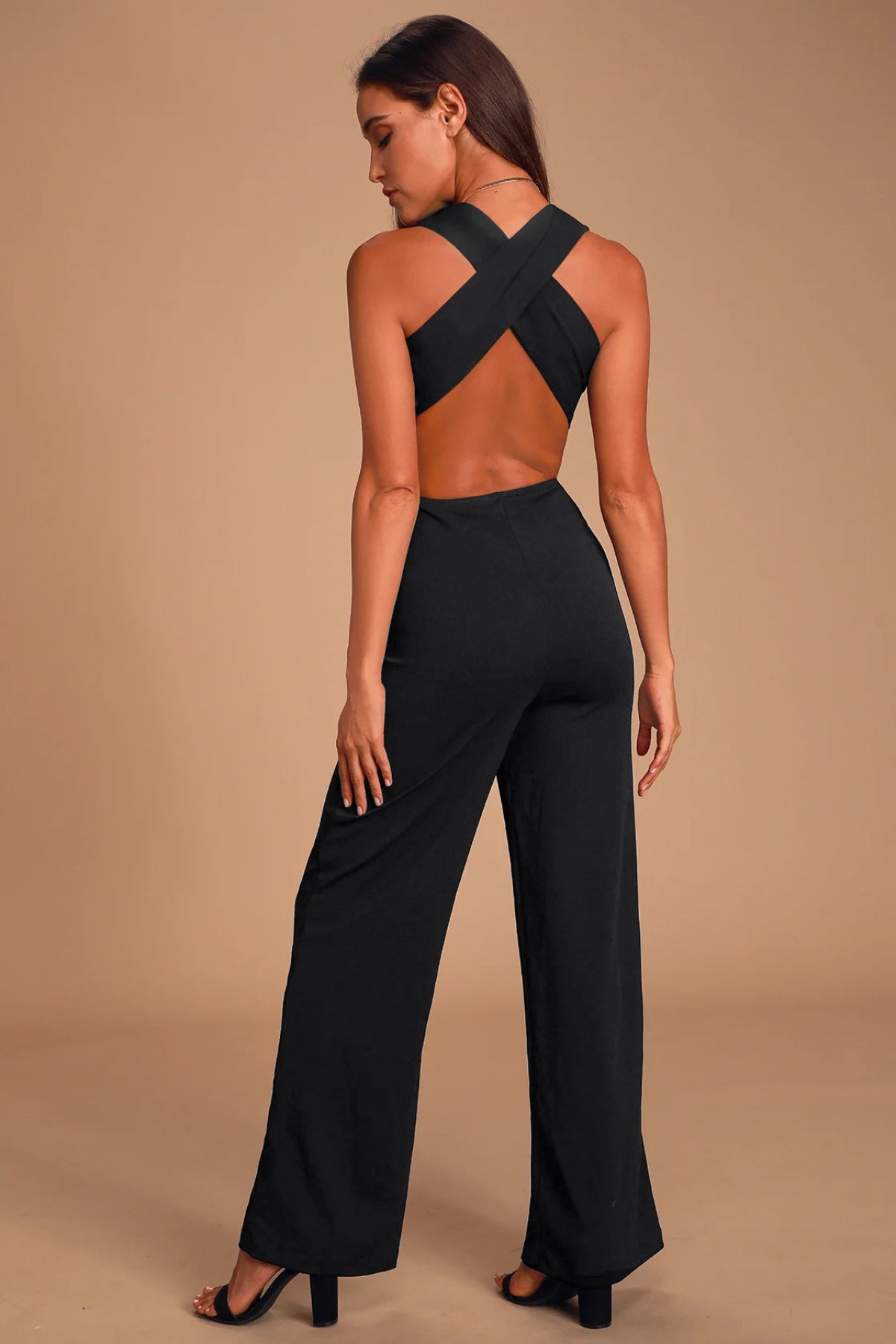 Solid Back Crisscross Sleeveless Jumpsuit