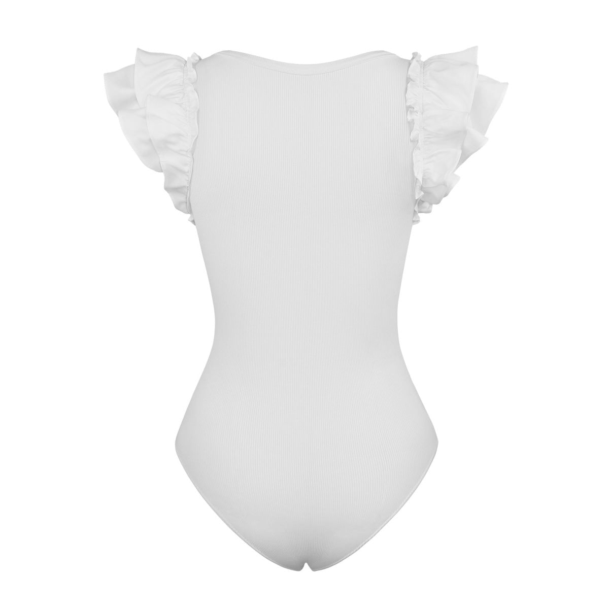 Solid Ribbed Knit Ruffled Bodysuit