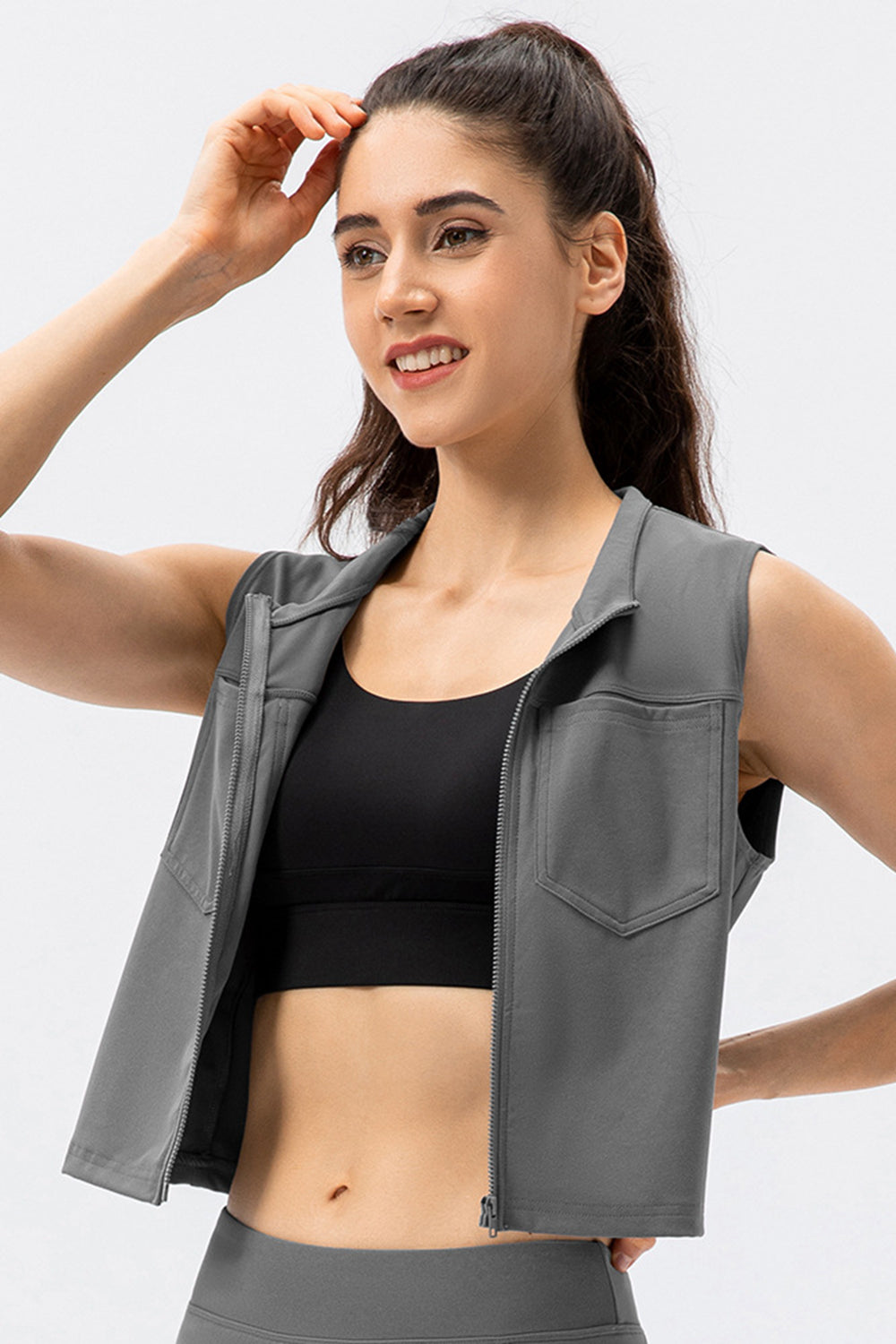 Highly Stretchy Zip Up Sports Vest with Breast Pockets