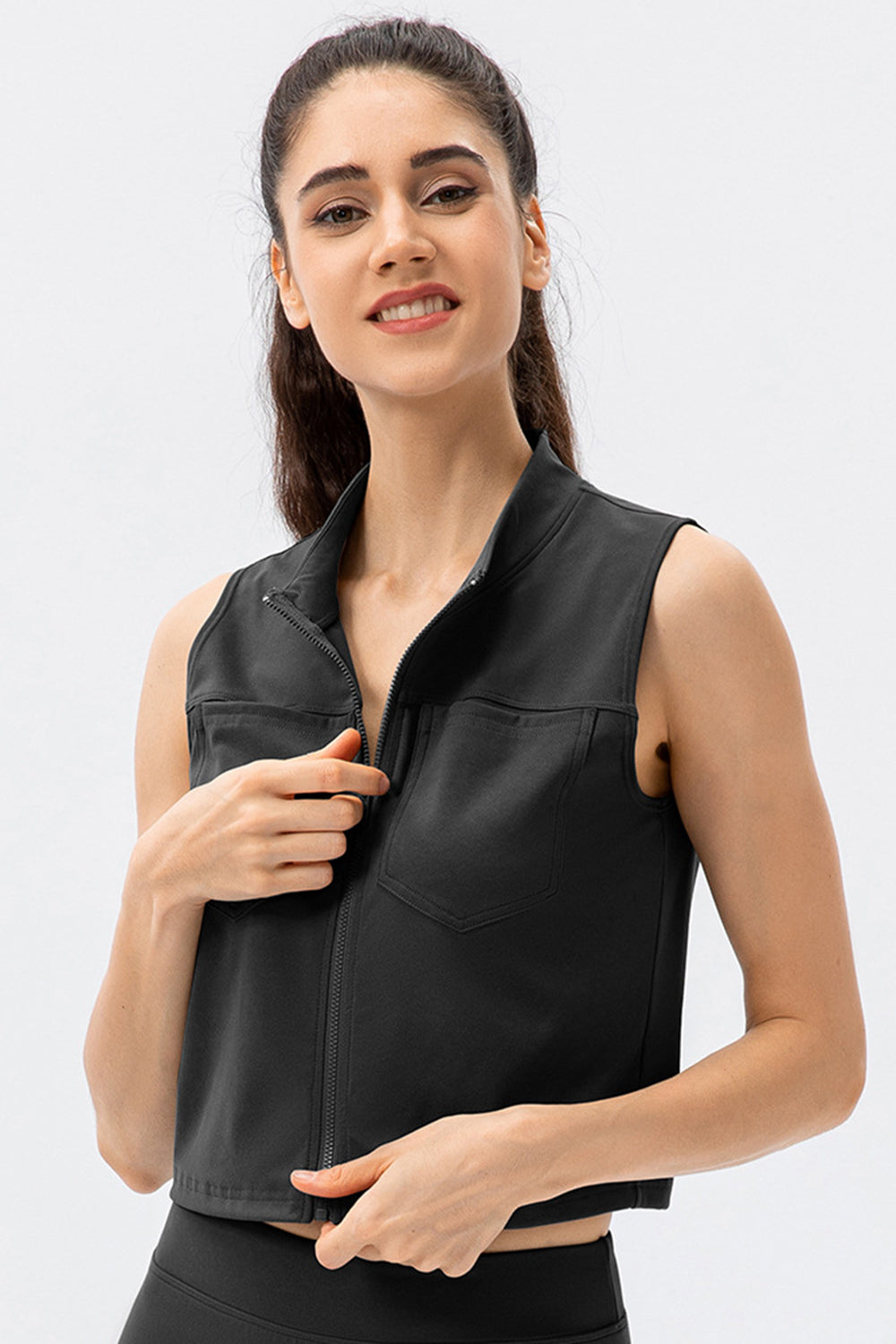 Highly Stretchy Zip Up Sports Vest with Breast Pockets